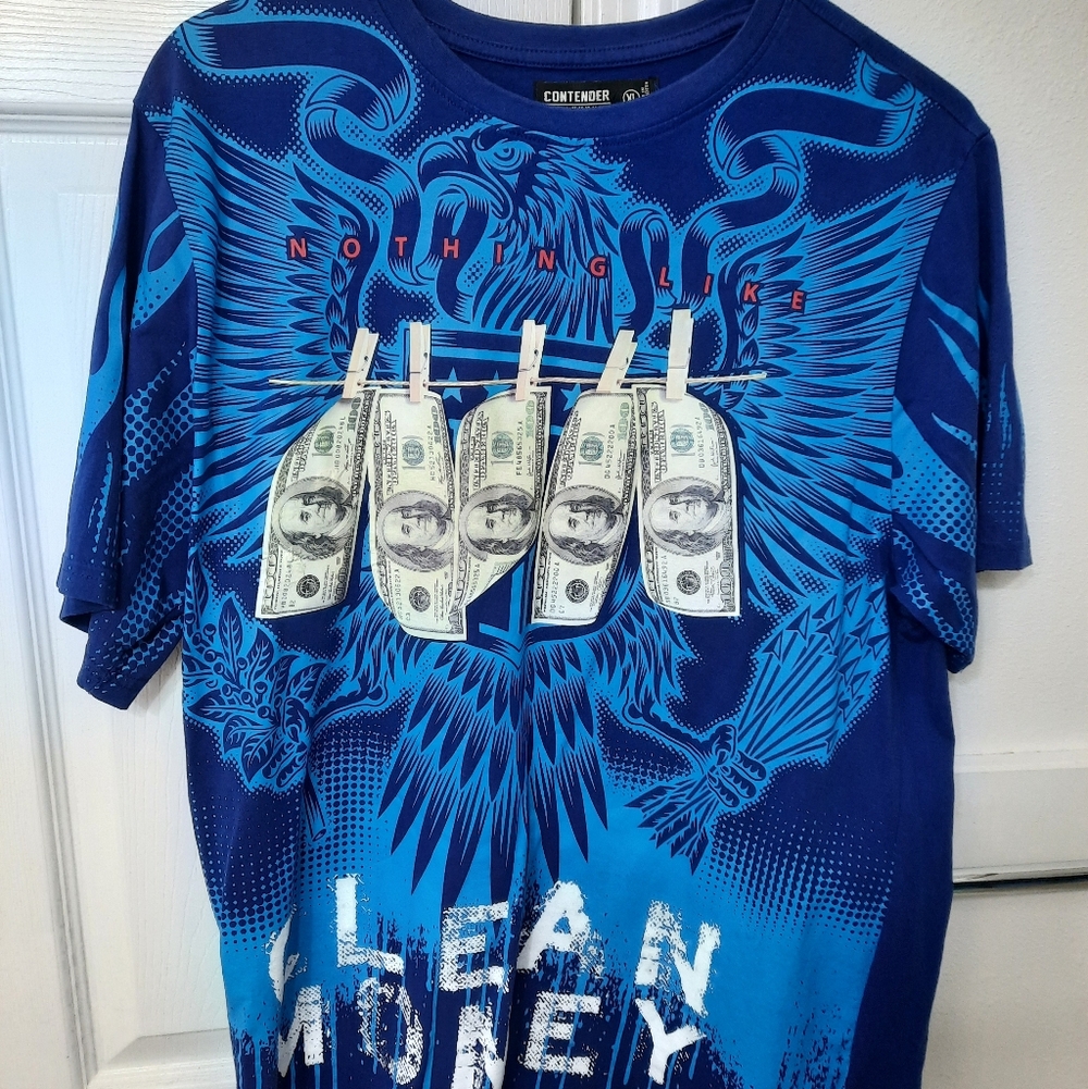 Contender MCMLXXXVIII Clean Money Graphic Tee Blue Wings Streetwear Men’s XL